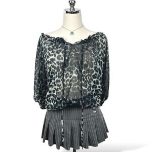 Antilia Femme Sheer Leopard Print Blouse Womens XL Y2K 2000s Indie Grunge